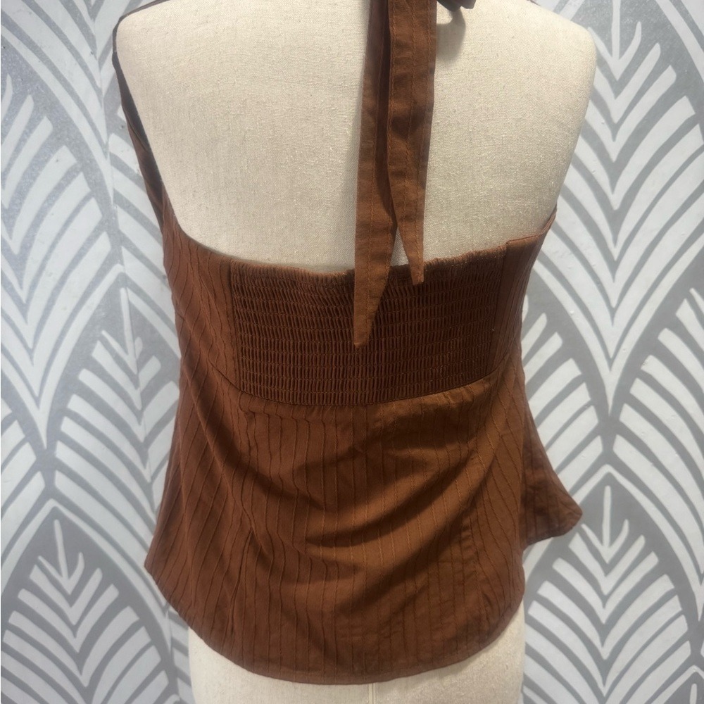 Princess Polly Brown Ribbed Halter Sweetheart Neck Ring Top US 6 - Picture 5 of 7